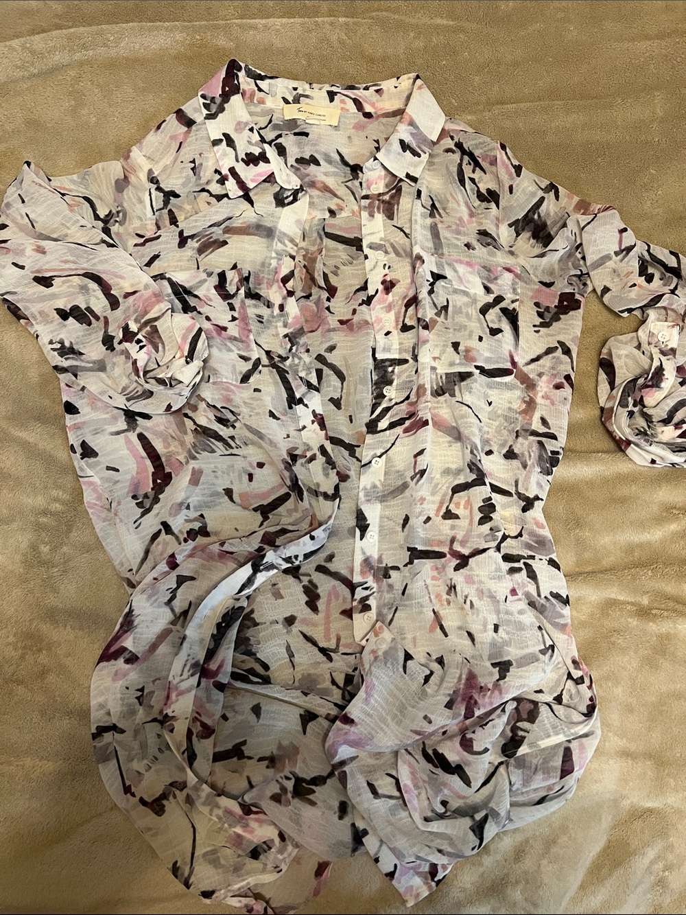Vince Camuto Lightweight Sheer Button-Up Dress in Multicolor Abstract Prin